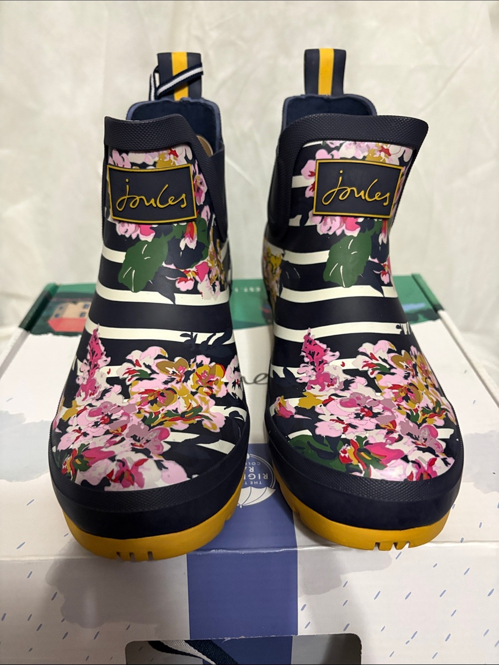 Joules Navy Floral Rain Boots size US 7 NWT